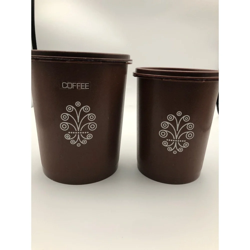Vintage 70s Tupperware Servalier Brown Canisters COFFEE Starburst 809-14 & 811-3